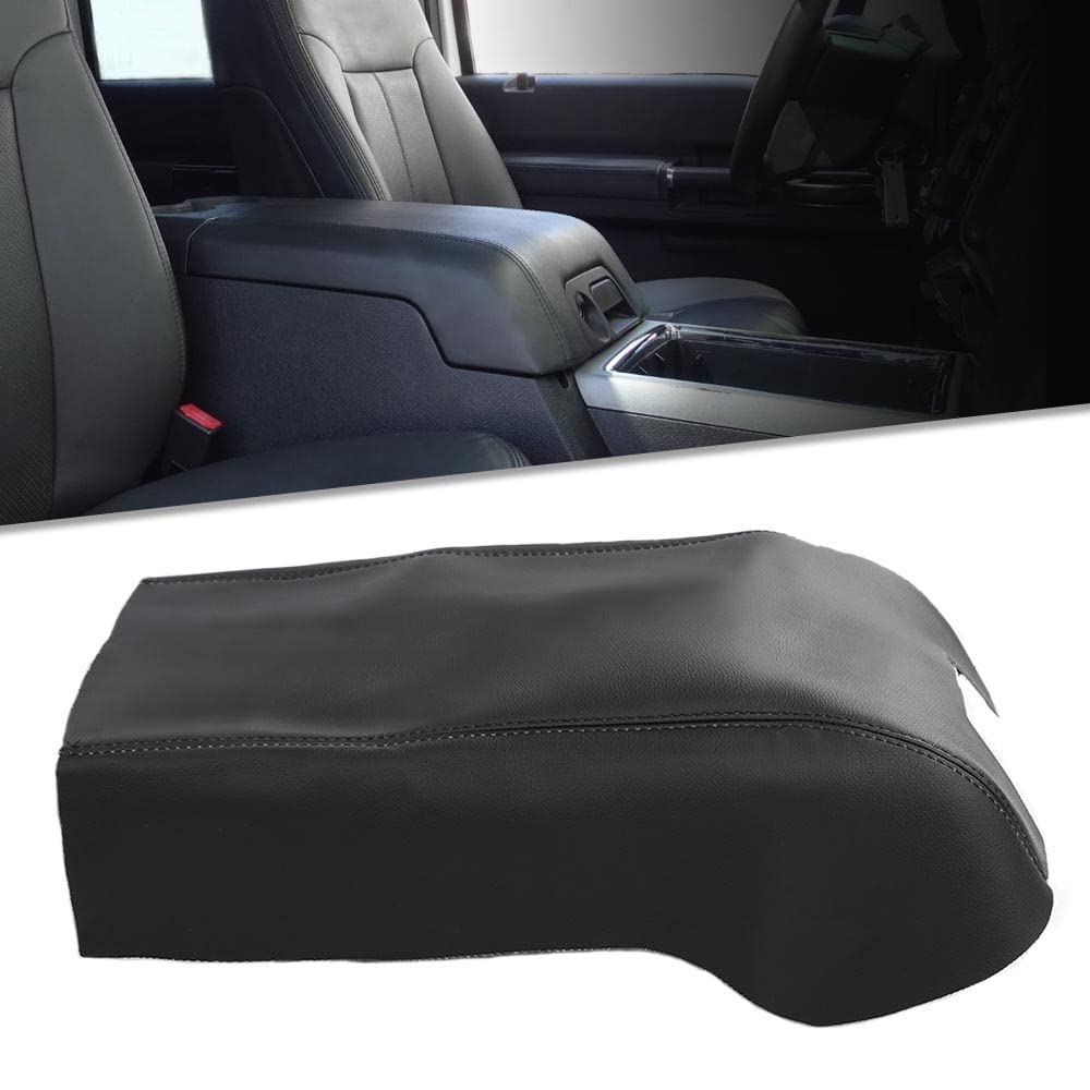 G-PLUS Real Leather Console Lid Armrest Cover Compatible with 2011-2016 Ford F250 Super DutyBlack