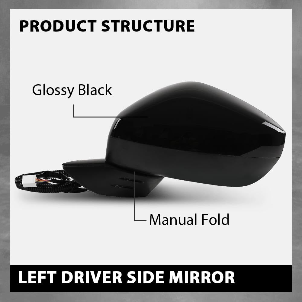 G-PLUS Power Mirror w/ 3-Pin Left Driver Side Compatible with Honda Civic LX/Sport 2022-2023 Manual Folding 76258T20A01-PFM HO1320350 Glossy Black