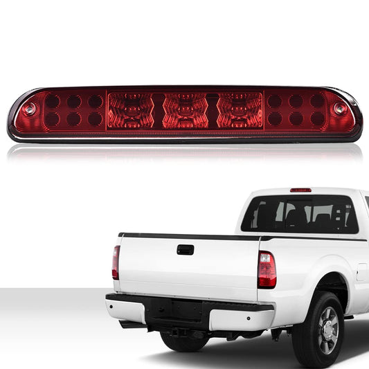 G-PLUS Rear LED Third Brake Light Compatible With Ford F250 F350 F450 F550 Super Duty 1999-2015,(NOT FOR Harley-Davidson Edition), 3rd Stop Lamps,Red Lens Chrome Housing