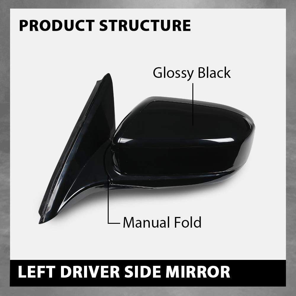 G-PLUS Power Mirror Left Driver Side Compatible with Honda Accord Sedan 4-Door 2003-2007 Manual Folding 3-Pin HO1320152 76250SDAA13ZA Glossy Black