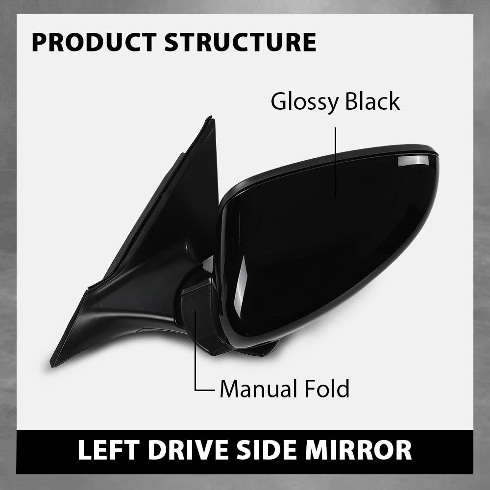 G-PLUS Power Mirror Left Driver Side Compatible with Honda Accord Sedan 2018-2022 1.5L 76258TVAA02 76251TVAA01ZJ HO1320328 Glossy Black 3-Pin Manual Folding