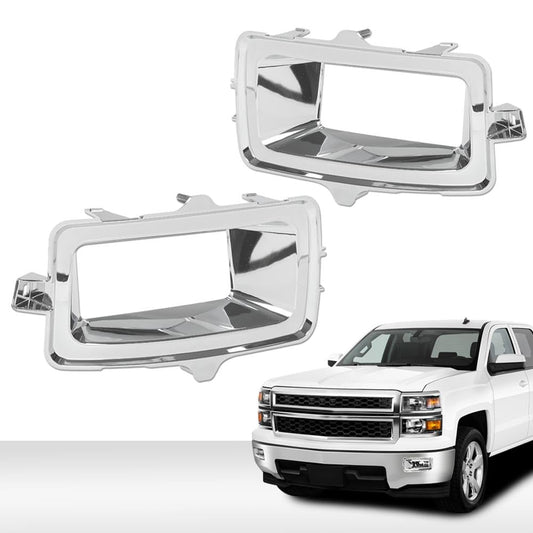 G-PLUS Fog Light Trim Set Compatible with Chevy Silverado 1500 High Country, LT, LTZ, WT 2014-2015/ Silverado 1500 LS, SSV 2015 Left&Right Chrome Silver 22944879, 22944880