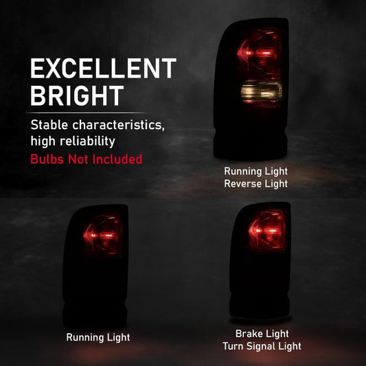 G-PLUS Tail Lights Assembly Rear Brake Lamp Left&Right Compatible with Dodge Ram 1500 Truck 1994-2001,Fit Dodge Ram 2500 3500 Truck 1994-2002 55055264AC 55055265AC Rear Brake Lamps Assembly