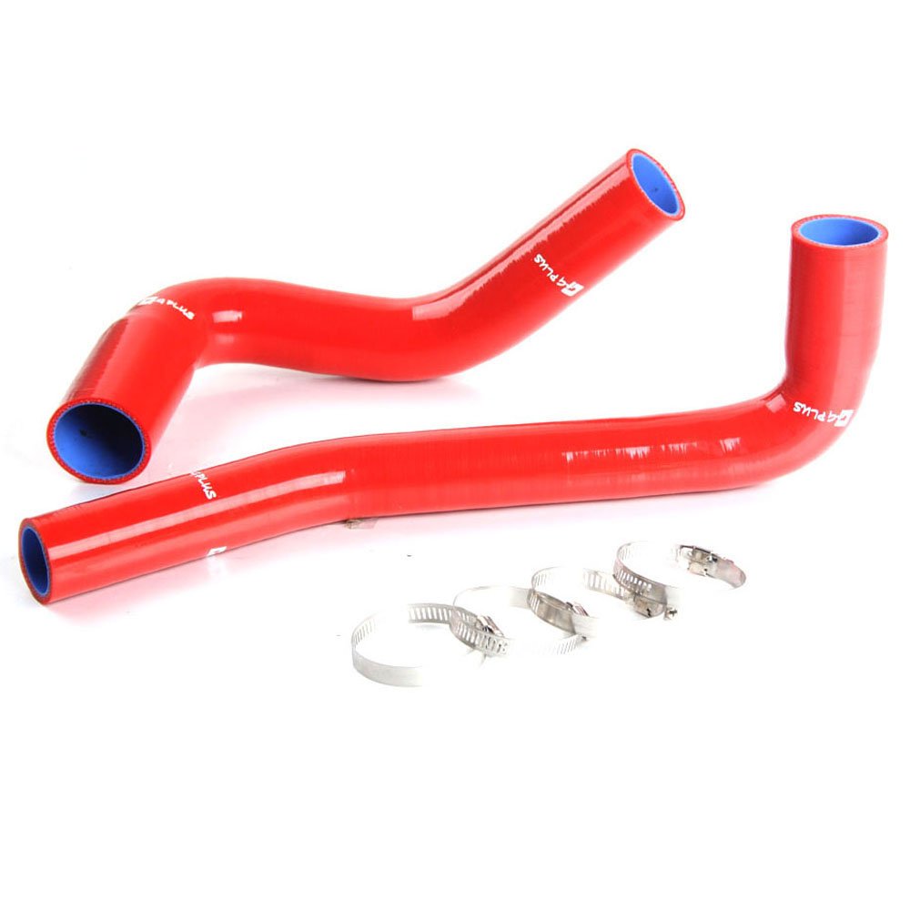 G-PLUS Silicone Radiator Coolant Hose Kit w/Clamps Compatible with Jeep Wrangler YJ/TJ 2.4L 4.2L 1987-2006 3-Ply Nylon Silicone 4.5mm Thickness Red 2 PCS