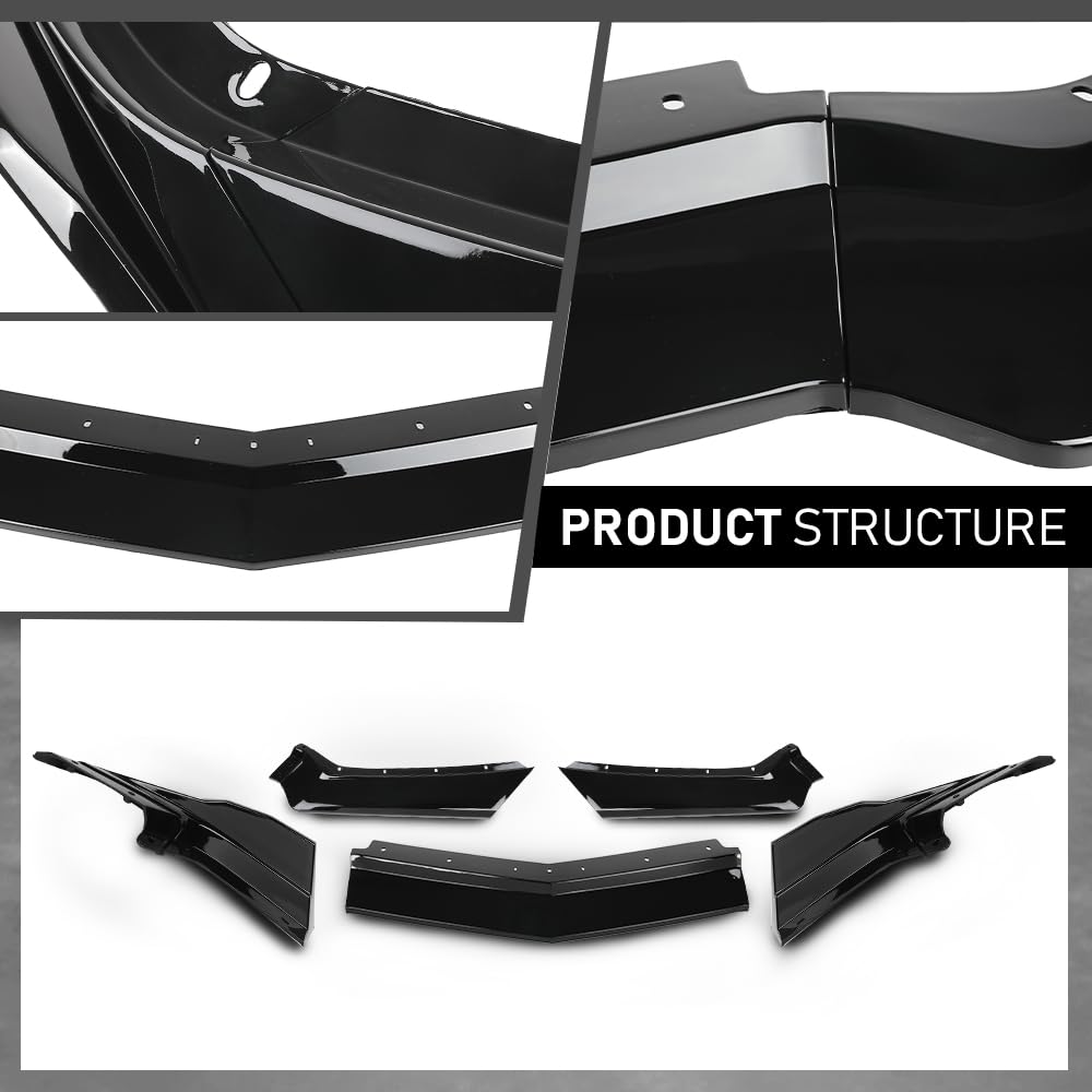 G-PLUS Front Bumper Lip Splitter Compatible with Chevy Corvette C8 All Model 2020-2024 Black