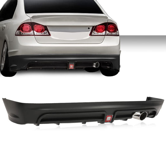 G-PLUS Rear Bumper Spoiler + LED 3RD Brake Light + Muffler Tip Compatible with Honda Civic 4 door only 2006-2011 Mug RR Style Air Dam Chin Diffuser Mugen Rear Bumper Lip