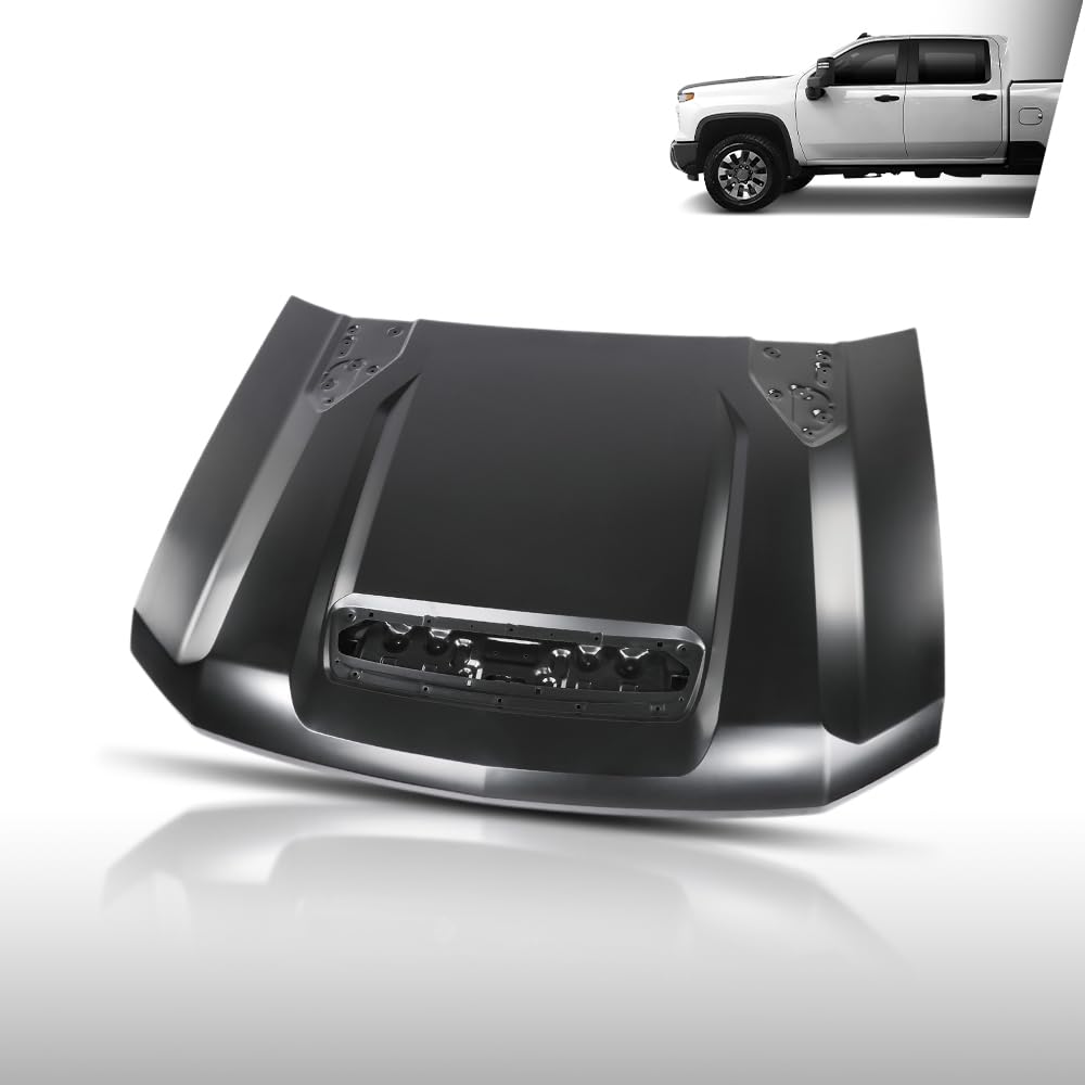 G-PLUS Front Hood Panel 1 Pc Iron Compatible with Chevy Silverado 2500HD 3500HD 2020 2021 2022 2023 2024 2025 GM1230488, 84830121 Black
