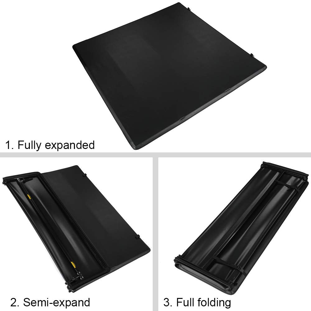 G-PLUS T3 Soft Lock Tri-Fold Tonneau Cover Assembly Replacement for 2004-2014 Chevy Colorado/GMC Canyon,Short Bed Black (Extra Short Bed 5')