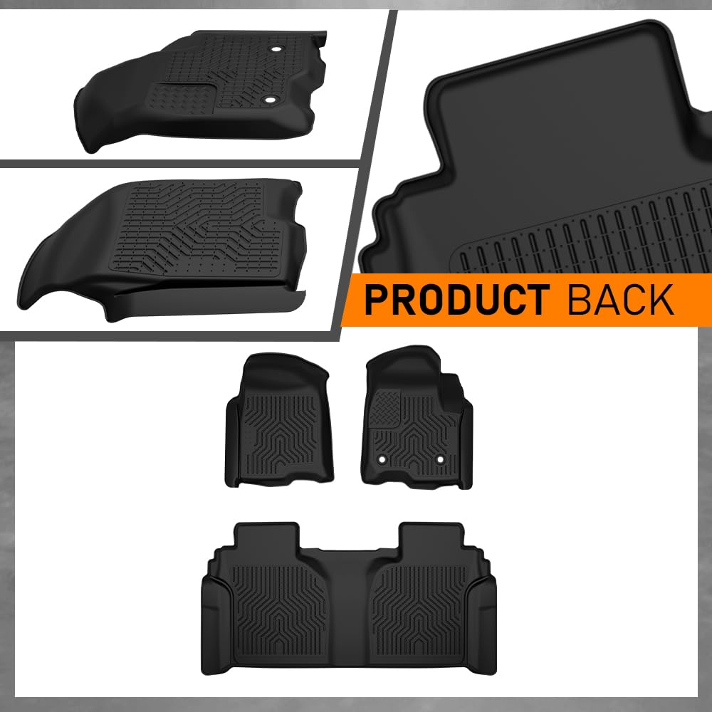 G-PLUS Floor Mats Fit for Chevy Silverado/GMC Sierra 1500 2500HD 3500HD Crew Cab 2019-2025(Fit with Rear Under-Seat Storage), TPE All Weather Custom Fit Floor Liner Car Mats 3 Piece Black