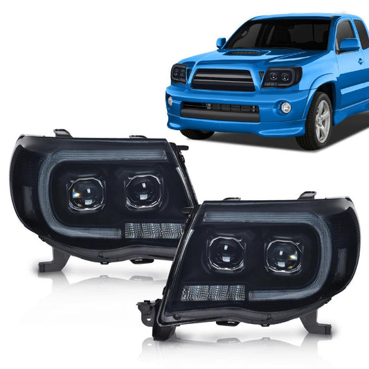 G-PLUS LED Tube Projector Headlights Headlamps W/o Bulbs Compatible with Toyota Tacoma 2005-2011 Smoke Lens Black Housing Clear Reflector Driver & Passenger Side,faros delanteros