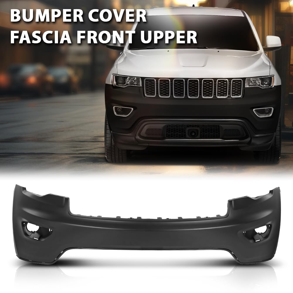 G-PLUS Bumper Cover Fascia Front Upper Compatible with Jeep Grand Cherokee 2016-2022,Fit Models without Park Assist System, With Tow Hook Holes