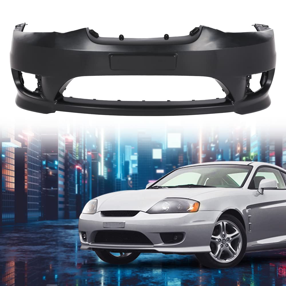 G-PLUS Front Bumper Cover Compatible with Hyundai Tiburon 2005-2006 Black Primed w/Fog Light Holes Replacemnet for 865112C500 HY1000153