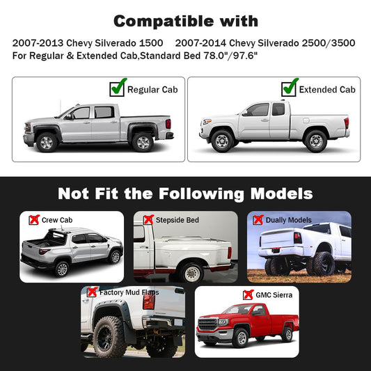 G-PLUS Fender Flares for Chevy Silverado 1500 2500HD 3500HD 2007-2014 Textured Front View