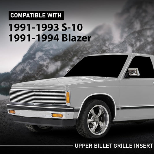 G-PLUS Upper Chrome Billet Grille Grill Insert Compatible with Chevy Blazer 1991-1994 / Chevy S10 1991-1993 Phantom Grille C85232A Silver