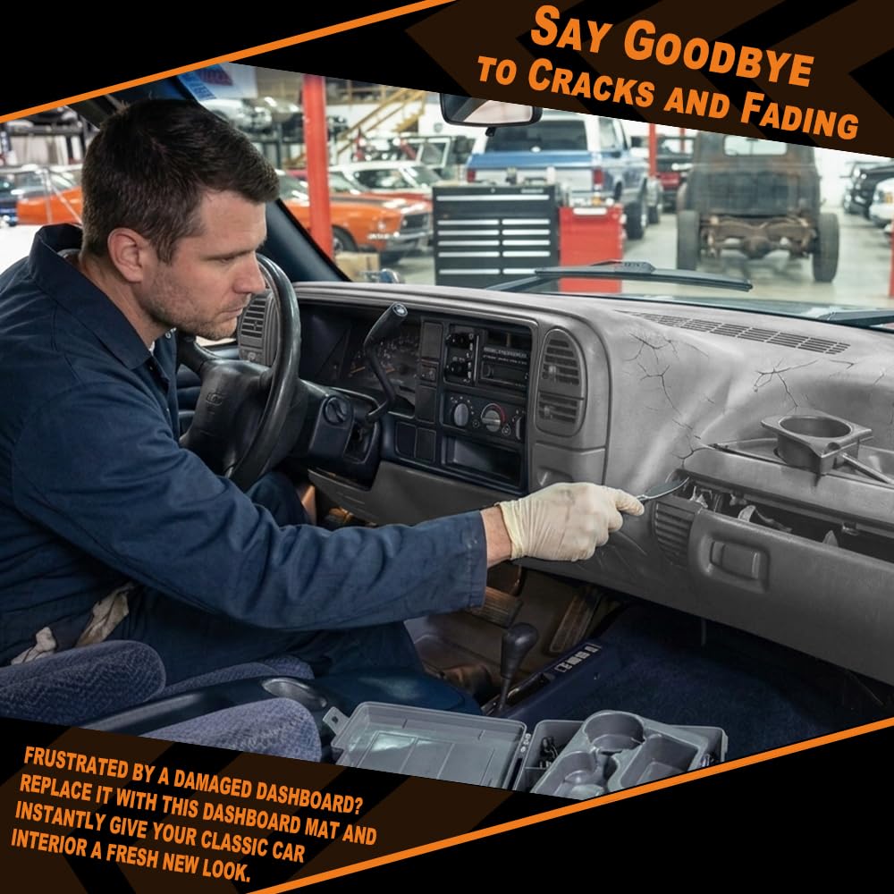 G-PLUS TPE Dashboard Dash Cover w/Pass Cupholder Compatible with Chevy Silverado Tahoe Suburban/GMC Sierra Yukon 1995-1996 Gray