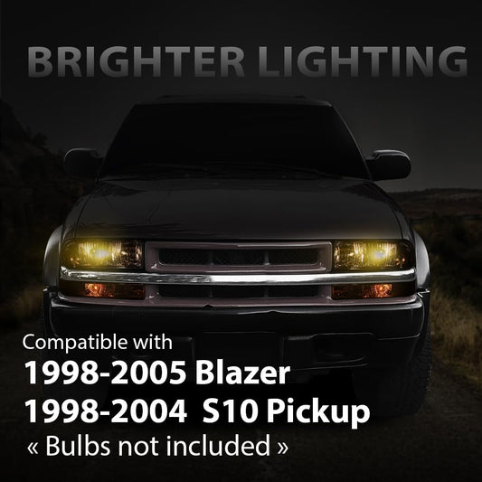 G-PLUS Headlights Corner Bumper Turn Signal w/o Bulbs Fit Chevy Blazer 1998-2005 / Fits Chevy S10 Pickup 1998-2004 Clear Lens Chrome Housing Amber Reflector Bumper Headlamps,faros delanteros Assembly