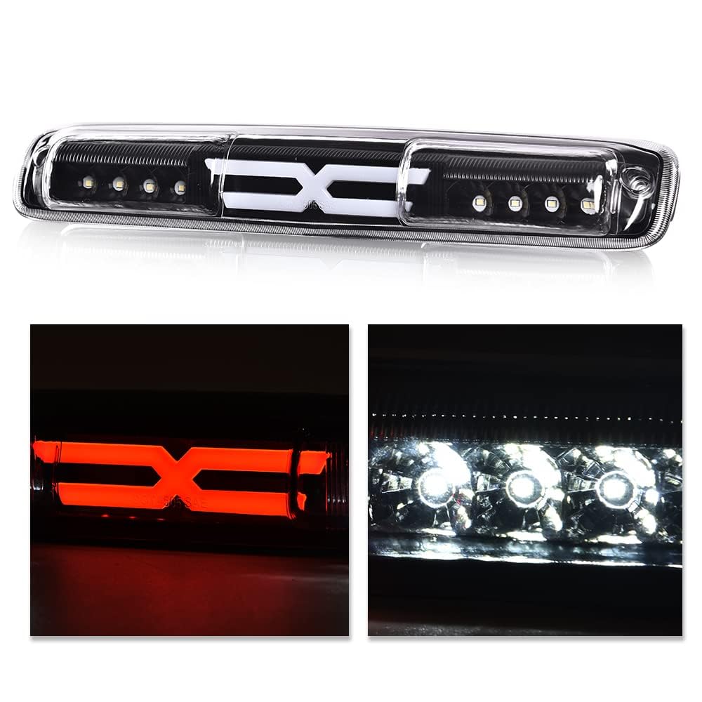 G-PLUS LED Third TailType X Brake Light High Mount Stop Lamp Reverse Light Turn Signal Light Compatible with Chevy Silverado/GMC Sierra 1500 2500 3500 & HD Models 1999-2006 5978318 16525205 Clear Lens
