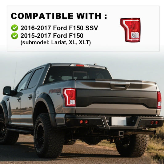 G-PLUS Tail Light Compatible with Ford F150 2015 2016 2017 Left Driver Side Taillamps Brakelights w/bulb Halogen Red lens FL3Z13405A-PFM FL3Z13404A-PFM FO2800239C FO2801239C Luces TraserasAssembly