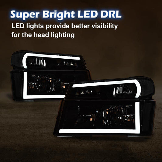 G-PLUS LED DRL Headlights, Fit Chevy Colorado/GMC Canyon 2004-2012,Fit Isuzu i-280 i-350 2006/i-290 i-370 2007-2008 Headlamps, Clear Lens Black Housing Clear Reflector,faros delanteros Assembly