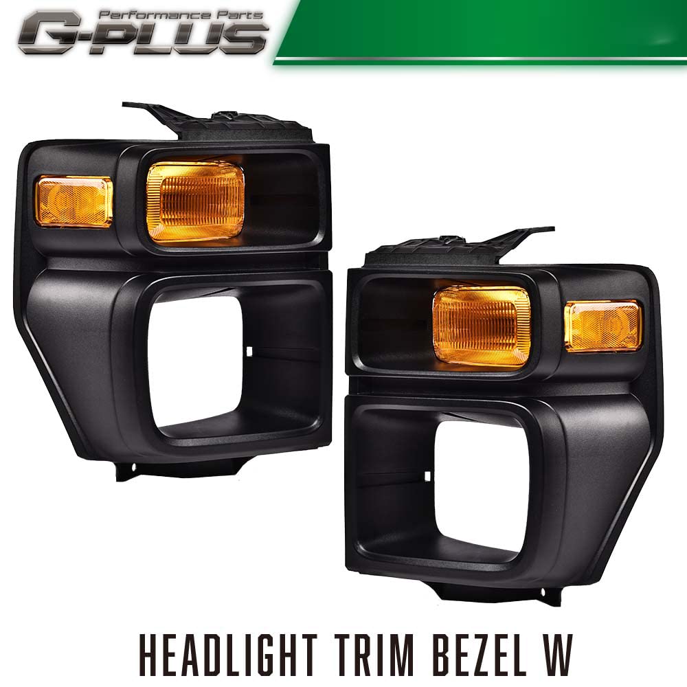 G-PLUS Headlight Trim Bezel with Parking Turn Signal Light Compatible With 08-14 Ford E150/08-14 Ford E250/08-19 Ford E350 (Driver & Passenger Side)