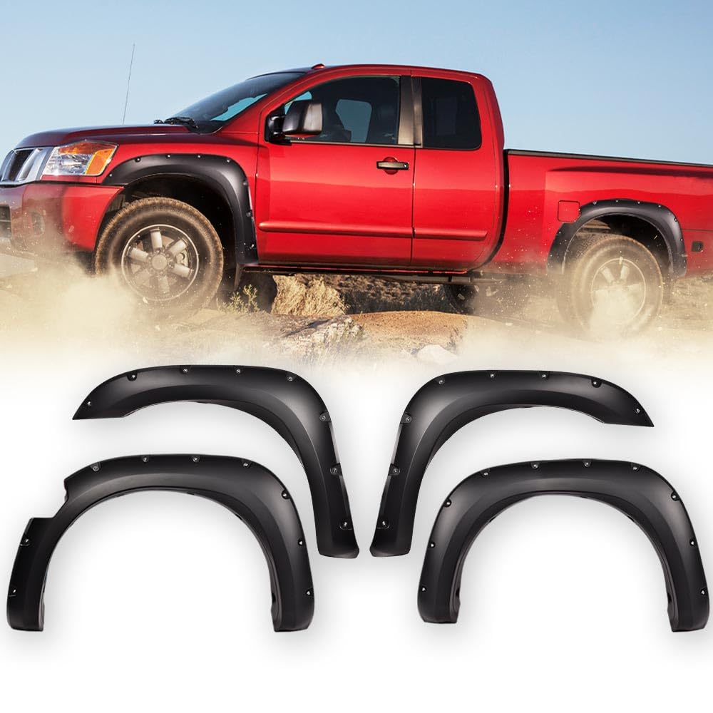 G-PLUS Fender Flares Compatible with Nissan Titan 2004-2015 w/o Bedside Lockbox, Front & Rear Wheel Cover Protector Vent Trim Smooth Pocket Riveted