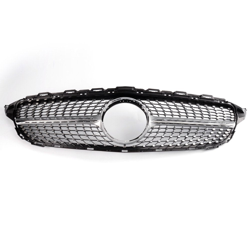 Front Diamond Style Grille Grill Trim Shell Compatible with W205 C Class C250 C300 C400 C450 AMG Sport 2015 2016 2017 2018 Without Camera