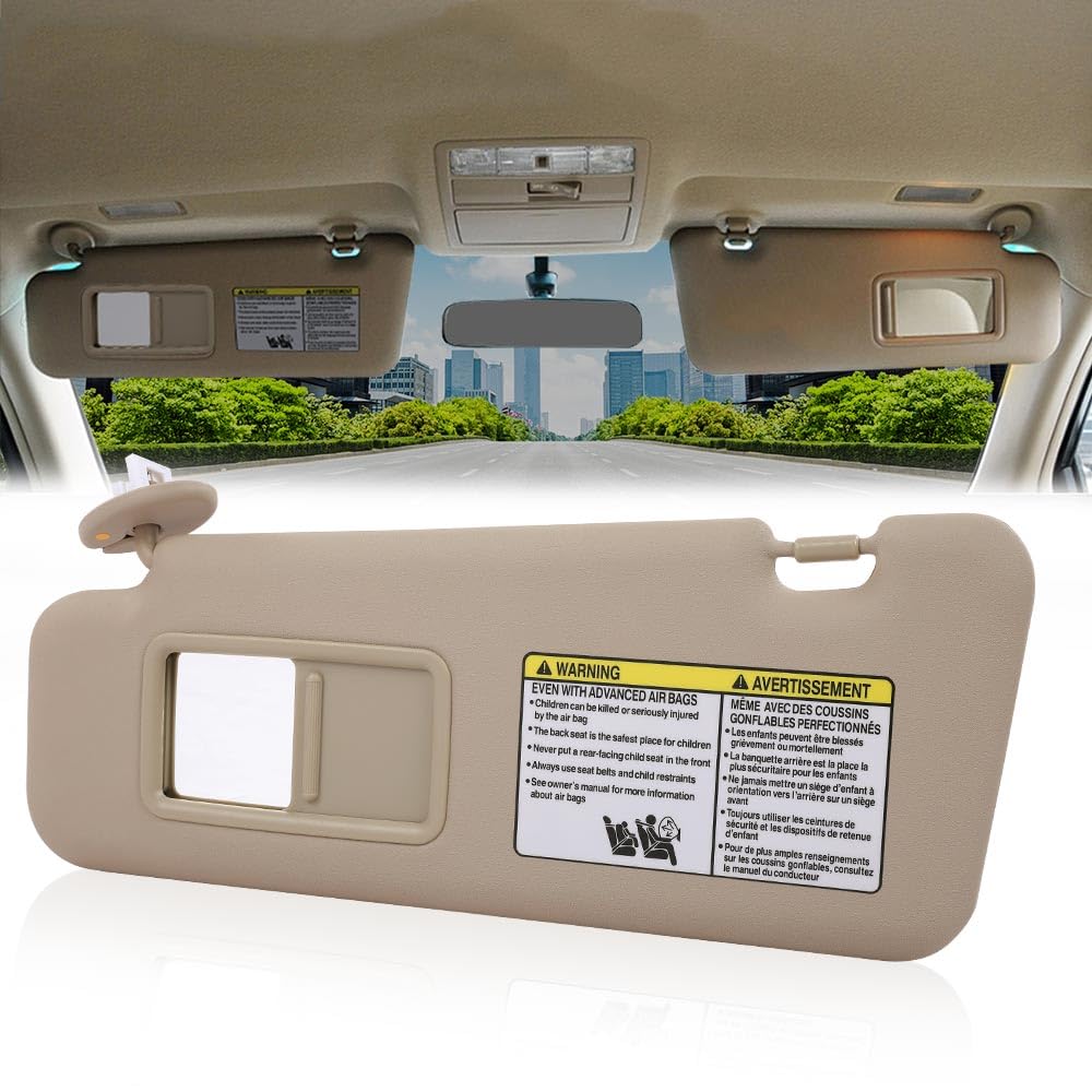 G-PLUS Left Driver Side Sun Visor Beige w/Vanity Light Compatible with Toyota Highlander 2008-2013 743200E050E0, 743200E051E0, 7432048180E1