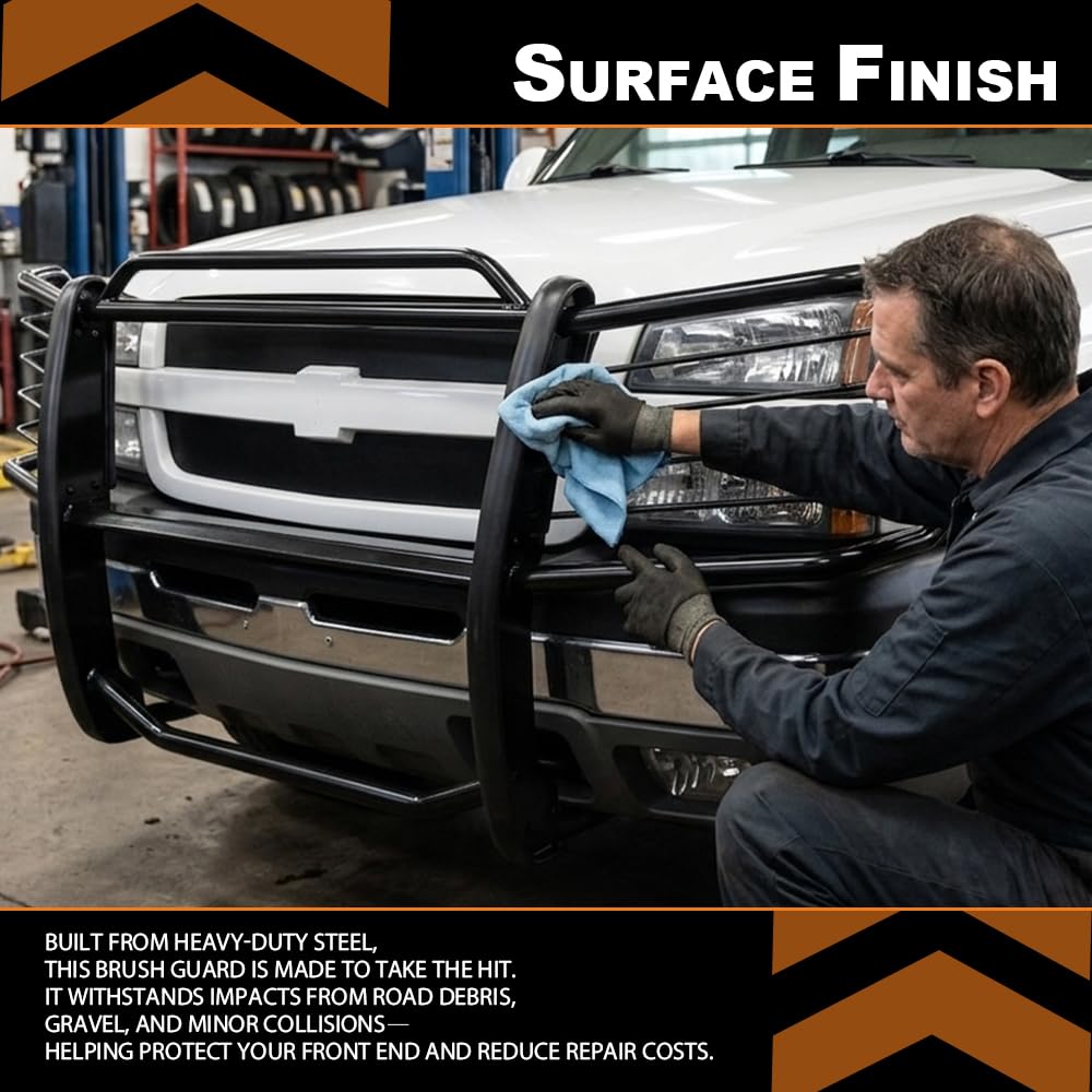 G-PLUS Bumper Grille Grill Brush Guard Compatible with Chevy Avalanche 1500 2002-2006(With Body Cladding) Black