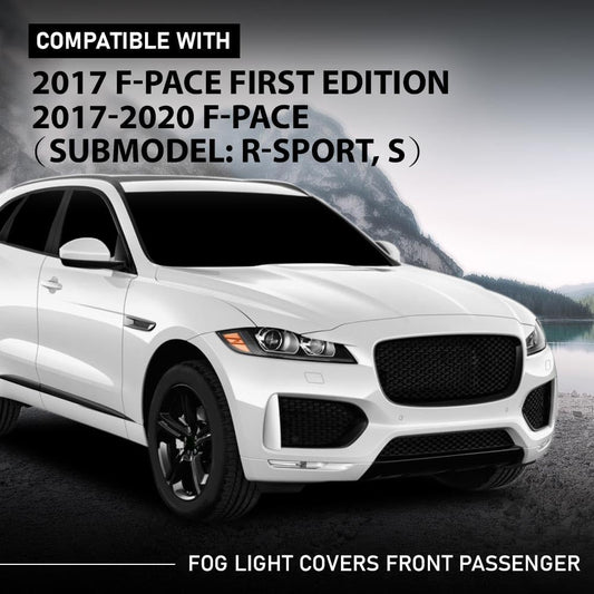 G-PLUS Fog Light Covers Front Passenger Right Side Compatible with Jaguar F-Pace First Edition 2017,Fit Jaguar F-Pace (submodel: R-Sport, S) 2017-2020,Fit for Models with Open Side Mesh