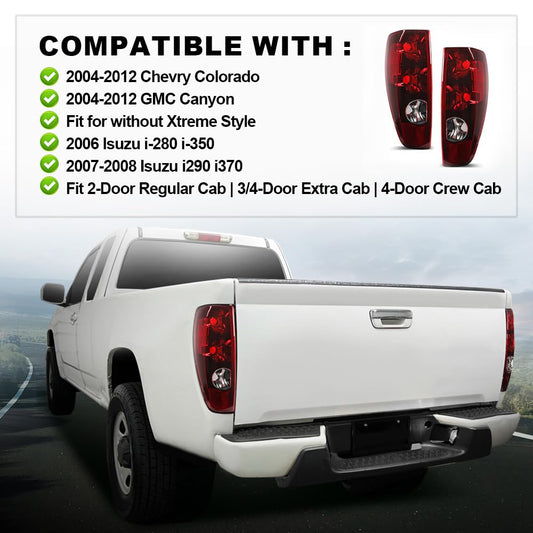 G-PLUS Rear TAIL LIGHTS Assembly Compatible with Chevy Colorado 2004-2012/TAIL LIGHTS | FIT GMC Canyon 2004-2012,Rear Lamps Luces Traseras, Faros Traseros w/o Blubs Driver and Passenger Side