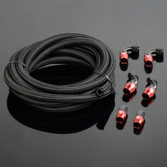 G-PLUS Stainless Steel Oil/Fuel Hose & Fitting Hose End Adaptor Kit,Transmission Gas Oil Fuel Line Fittings Kit 5 Meter Universal Replacement (4AN, Black)