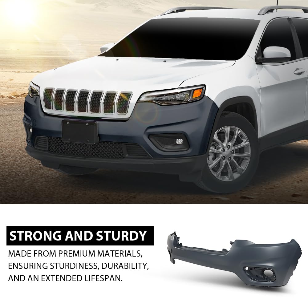 G-PLUS Front Upper Bumper Cover Fascia Compatible with Jeep Cherokee 2019-2023,Fit For Models Without Park Assist Only,Not Fit Trailhawk Models CH1014133