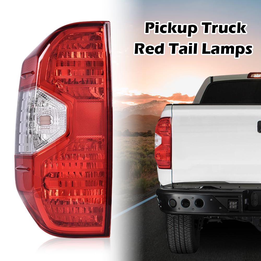 G-PLUS Rear Left Tail Light Assembly Compatible with Toyota Tundra 2014 2015 2016 2017 2018 2019 2020 2021 Left Driver Side Rear Lamp, Red Lens Chrome Housing, TO2800193, 815500C100