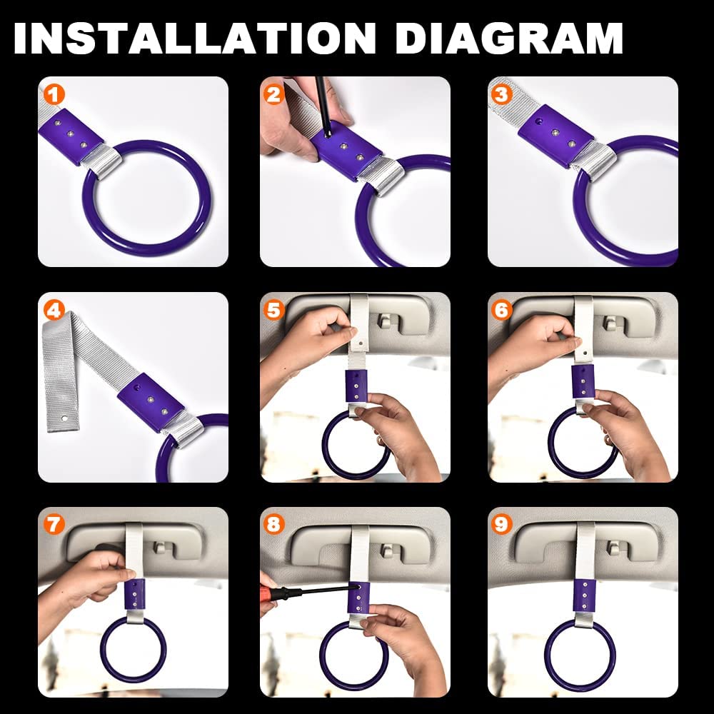 G-PLUS JDM Tsurikawa Ring Round Subway Train Bus Car Handle Hand Straps Drift Charm, Rear Bumper Warning Ring (Purple)