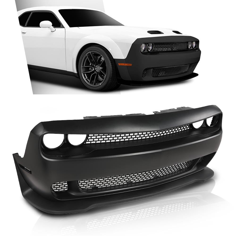 G-PLUS Front Bumper Kit Cover & Grille & Lip & Fog Light Covers Compatible with Dodge Challenger Hellcat Style 2015-2023 Full Bumper Replacement, Not Fit Demon Models