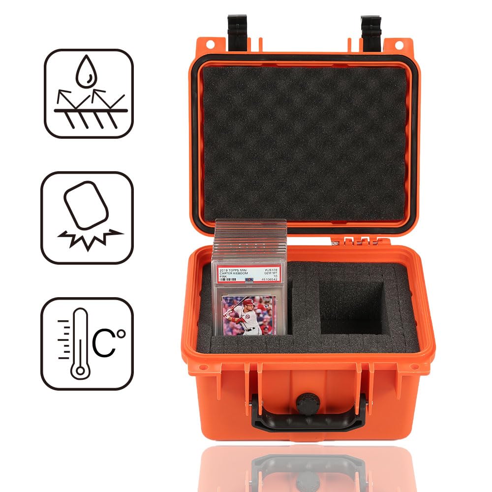 G-PLUS Orange Graded Card Storage Box Fit BGS PSA SGC FGS Graded Sports Trading Cards, Deep Travel Size Waterproof Case Slab Holder & Protector Holds 45 PSA Graded Cards or 100 Ungraded Cards