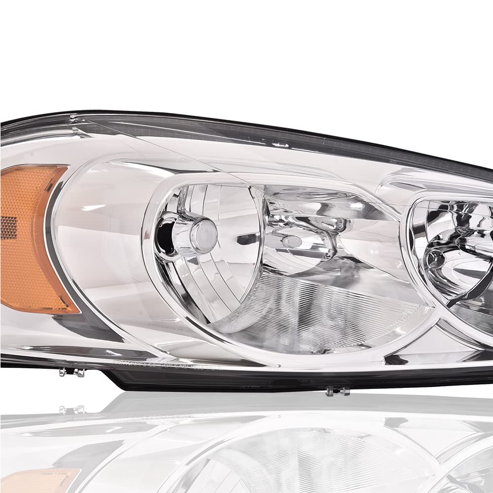 G-PLUS Headlights Assembly Fit Chevy Monte Carlo 2006 2007/Chevy Impala 2006-2013/Impala Limited 2014-2016 Headlamp Right Clear Lens Chrome Housing Amber Reflector Bumper Headlamps,faros delanteros