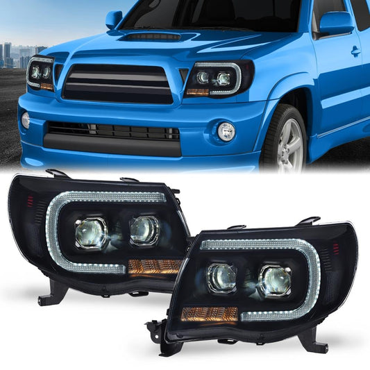 G-PLUS Headlights Assembly LED Compatible with Toyota Tacoma 2005-2011 DRL Tube Projector Headlamps Pair Smoky Lens Black Housing Clear Reflector,faros delanteros