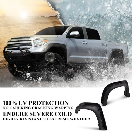 G-PLUS 4PCS Fender Flares Compatible with Toyota Tundra 2014-2020 66.7" / 78.7" / 97.6" Bed Length Wheel Cover Protector Vent Trim, Textured Riveted Pocket