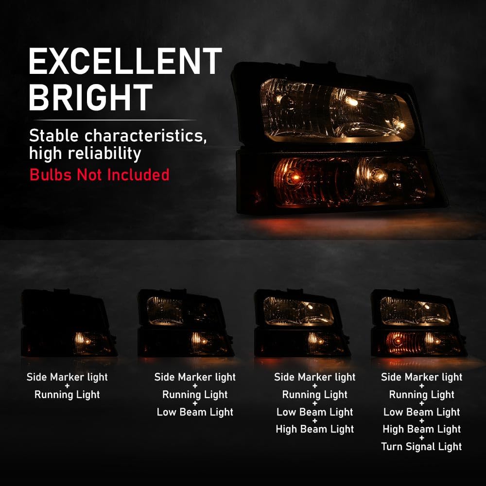 G-PLUS Headlight Assembly Compatible with Chevy Avalanche SIlverado 1500 2500 HD 3500 2003-2006/Fit Chevy SIlverado 1500 2500 3500 Classic 2007