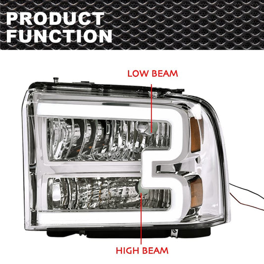 G-PLUS LED DRL Headlights, Compatible with 2005 2006 2007 Ford F250 F350 F450 F550 Super Duty Bumper Headlamps, Clear Lens Chrome Housing Amber Reflector