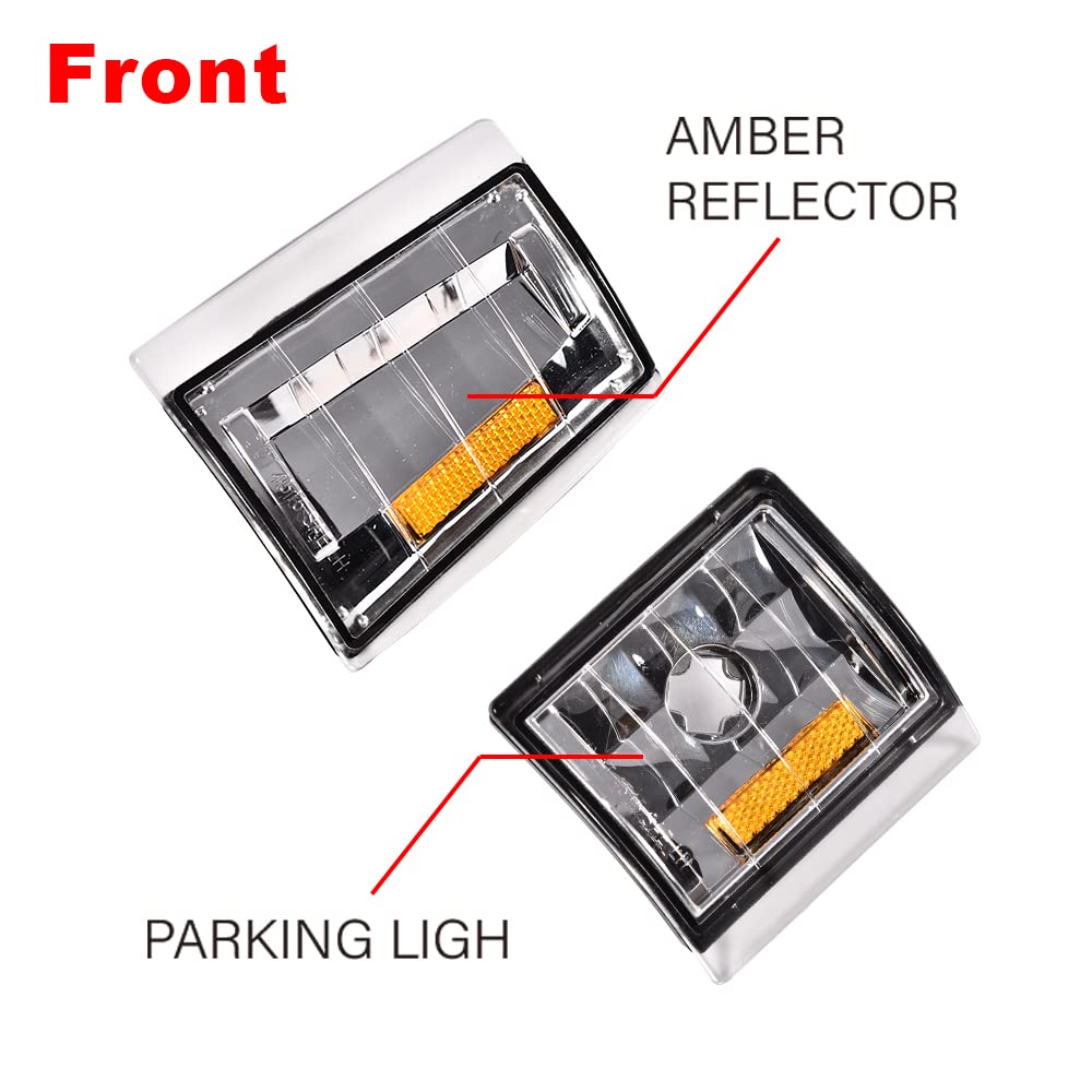 G-PLUS Corner Light Fit 1994-2000 Chevy CK/C10 1500 2500 3500 2WD,(ONLY For Composite Headlights) Signal Side Marker Lamps Clear Lens Chrome Housing Amber Reflector Bumper Headlamps,faros Assembly