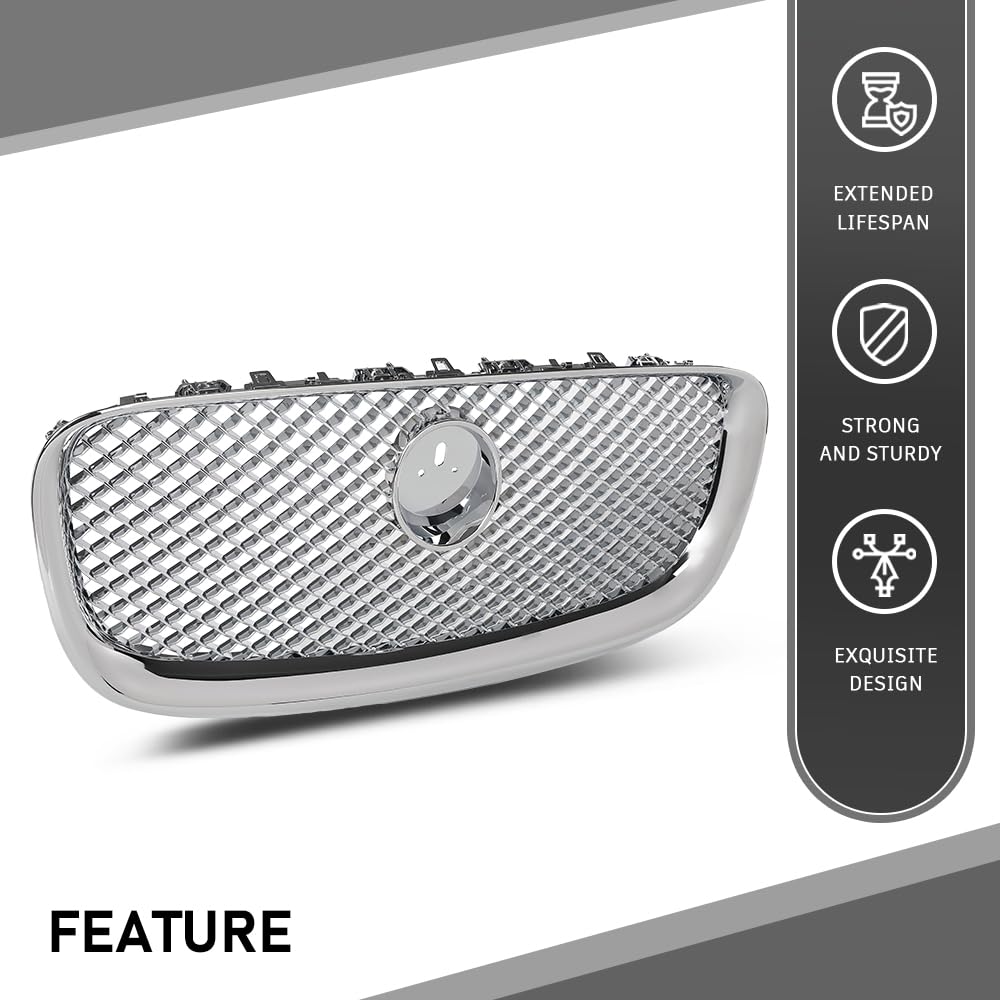 G-PLUS Upper Front Center Grill Grille Compatible with Jaguar XF XFR 2012-2015 Silver