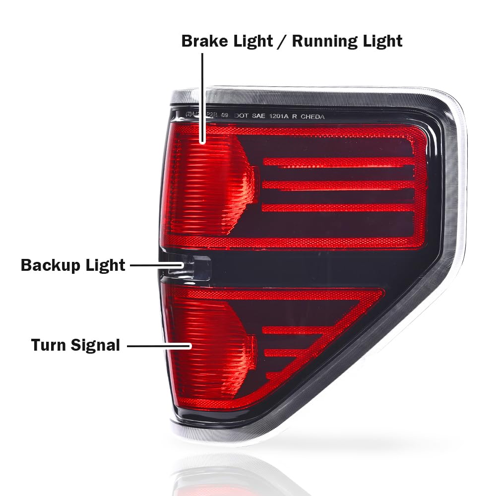 G-PLUS Pickup Rear Tail Lights Compatible With 2009-2014 Ford F150 2/4 Door (Not Fit Flareside Models,Not Fit Ogriginal Model with LED Tail Lamp) Brake Lamps luces traseras, faros traserosAssembly