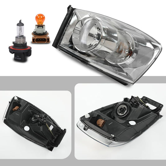 G-PLUS Headlights w/Bulbs Pair Compatible with Dodge Ram 1500 2006-2008/Fit Dodge Ram 2500 3500 2006-2009,Clear Lens Chrome Housing Clear Reflector Bumper Headlamps,faros delanteros Assembly
