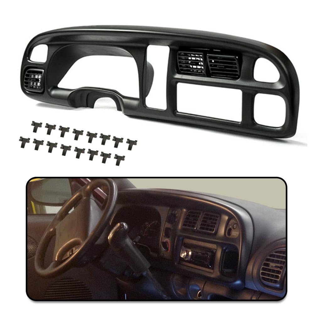 G-PLUS Dash Board Bezel Cover Instrument w/Vents Compatible with Dodge Ram 1500 1998 1999 2000 2001/ Dodge Ram 2500/3500 1998 1999 2000 2001 2002 (Black) 5GK51DX9AA, 5EU11DX9AB