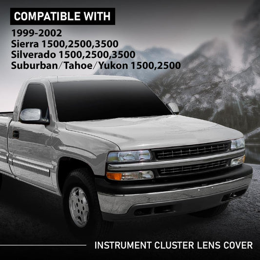 G-PLUS Instrument Cluster Lens Cover Compatible with Chevy Tahoe Silverado 1500 GMC Yukon Sierra 1999 2000 2001 2002 16227347 Black