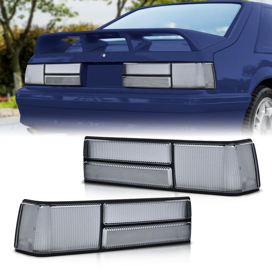 G-PLUS Taillight Taillamp Smoky Lens Left & Right Pair Set Compatible with Ford Mustang 1987-1993 E7ZZ13405A, E7ZZ13404A, FO2800168, FO2801168