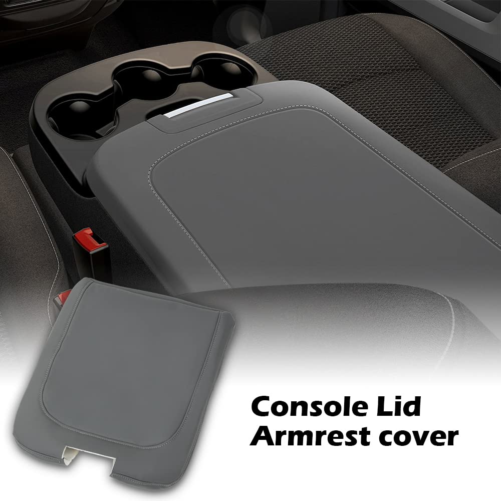 G-PLUS Leather Center Console Lid Armrest Jump Seat Cover Gray Compatible with 2013-2018 Dodge Ram