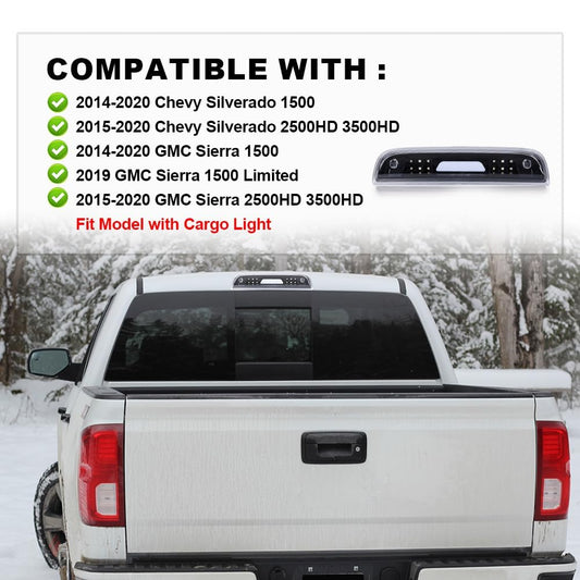 G-PLUS LED Third 3rd Brake Light Compatible with 2019 GMC Sierra 1500 Limited,Fit 2015-2020 GMC Sierra 2500HD 3500HD Third Tail Light Rear Cargo Lamp High Mount Stop light